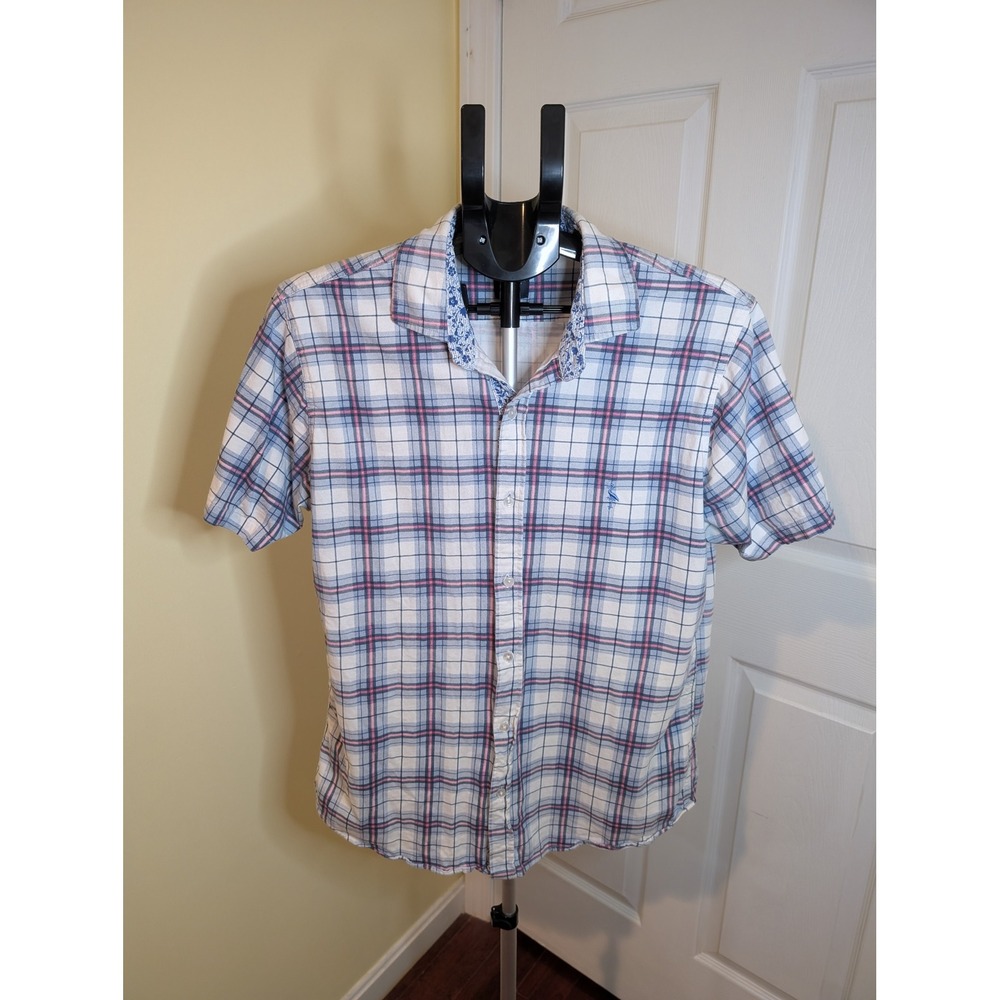 Tailorbyrd Collection Button Down‎ Plaid Short Sleeve Cotton - Size L